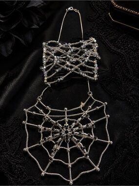 Gothic Spider Jewelry Set | Statement Necklace + Beaded Hair Comb Edgy